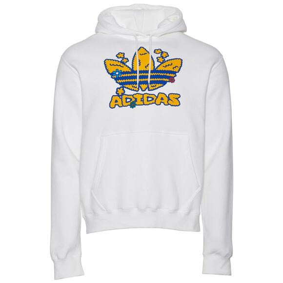 ADIDAS Flower Puff Fleece Pullover Hoodie White Yellow Blue Sz M {GG35} - Picture 1 of 5